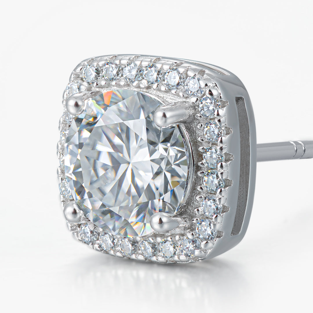 Moissanite S925 Princess Halo Stud Earrings