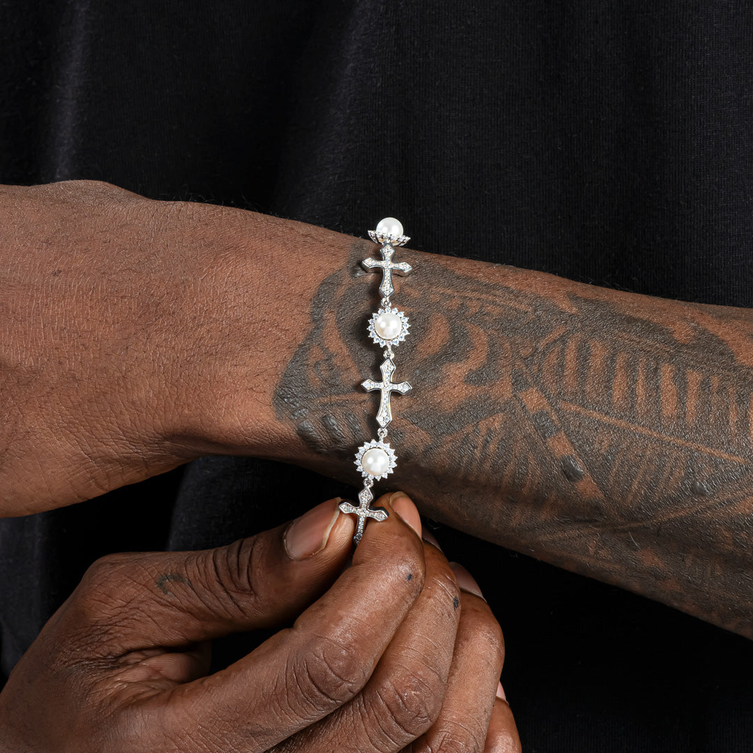 Moissanite S925 Pearl & Cross Bracelet