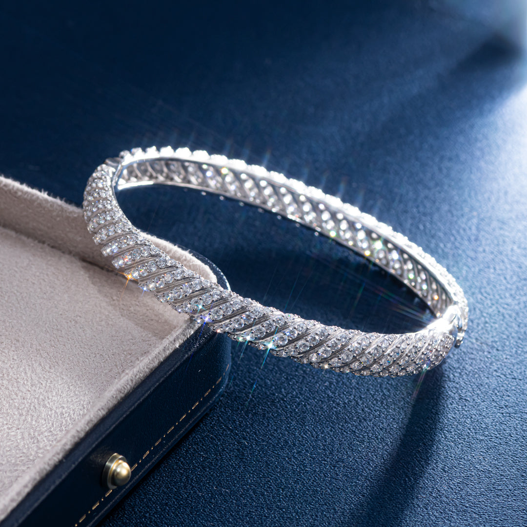 Moissanite S925 Sculpted Cable Bangle Bracelet