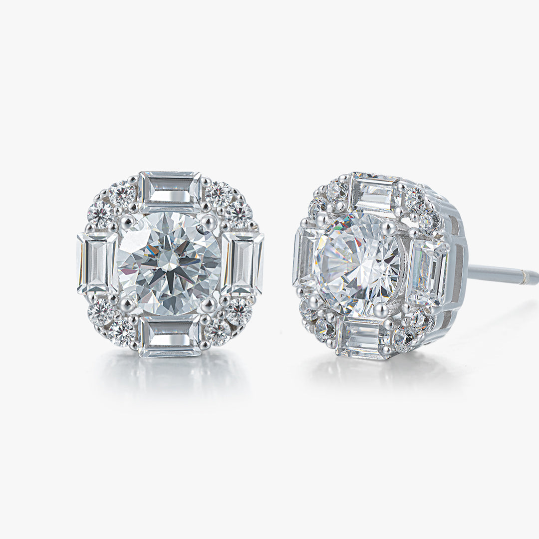 Moissanite S925 Baguette Halo Stud Earrings