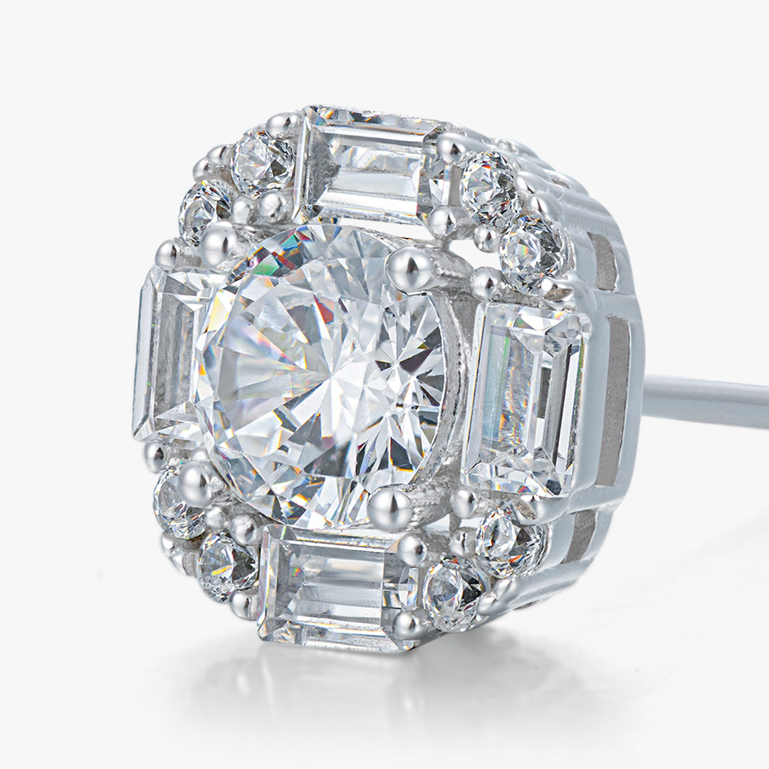 Moissanite S925 Baguette Halo Stud Earrings
