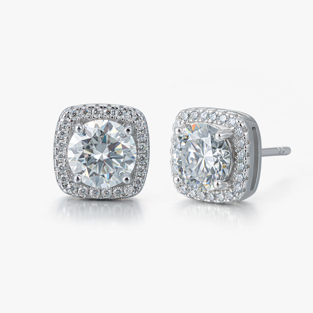 Moissanite S925 Princess Halo Stud Earrings