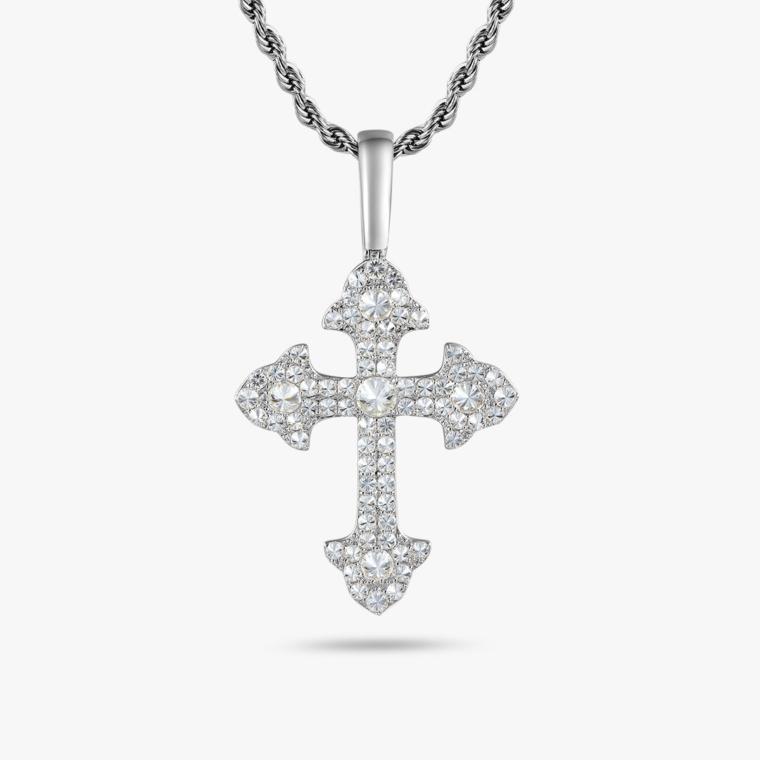 Reverse Set Moissanite Pavé Clustered Infinity Cross Pendant
