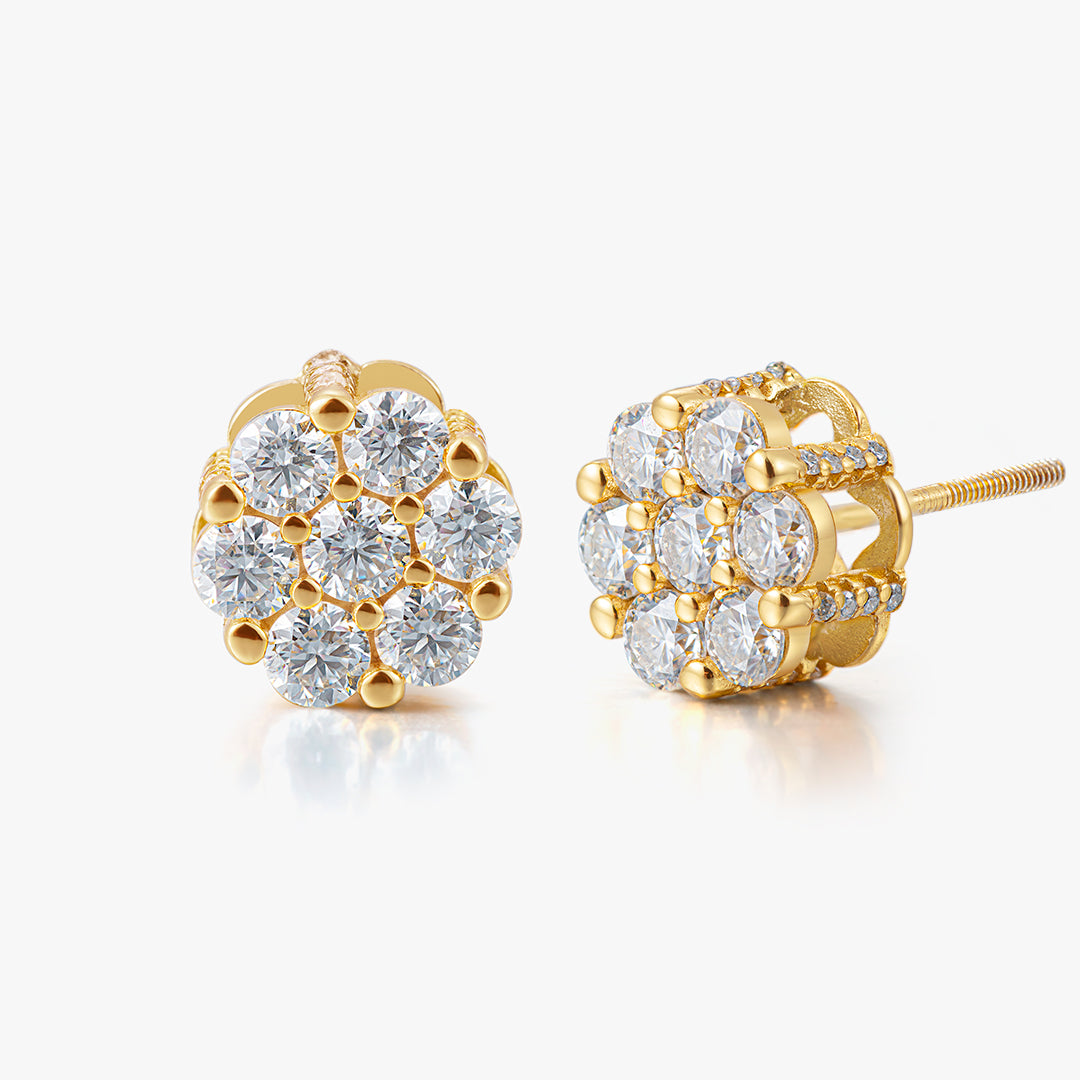 Moissanite S925 Full Paved Cluster Flower Stud Earrings