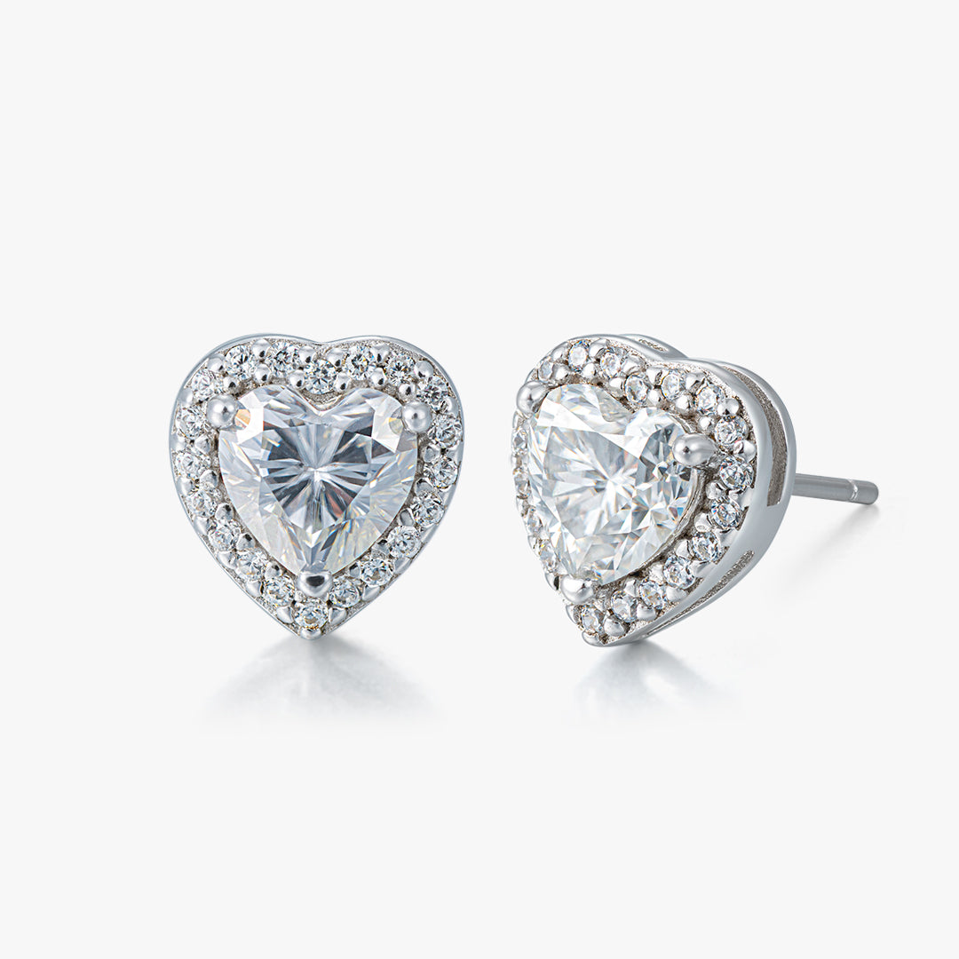 Moissanite S925 Heart Shape Halo Stud Earrings